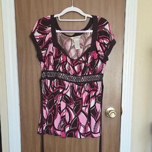 Speechless Pink and Black Abstract Blouse